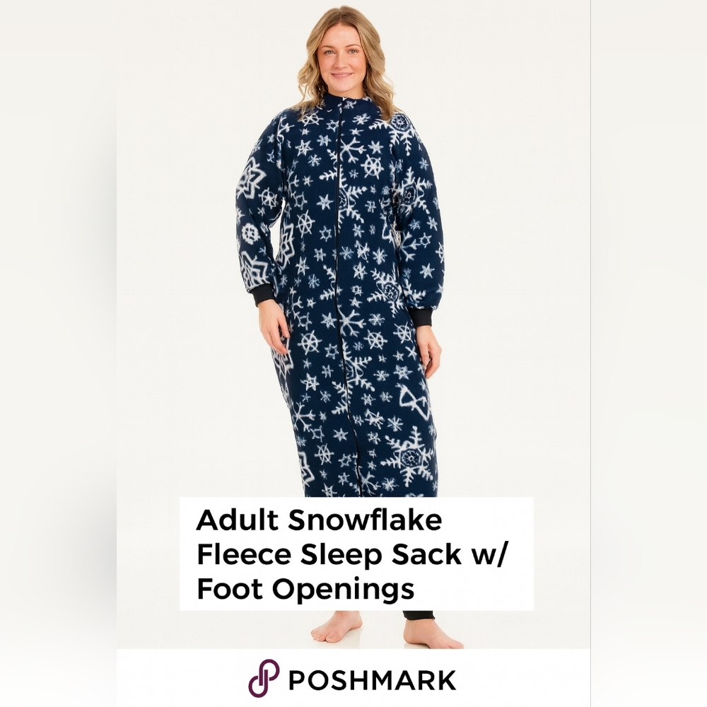 Adult Snowflake Fleece Sleep Sack w/ Foot Openings Cozy Winter Wearable Blanket